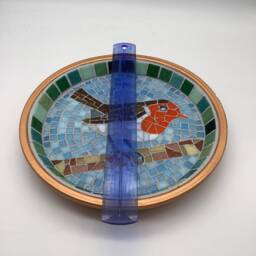 Golden Robin Mosaic Birdbath - Handcrafted Garden Water Dish For Birds - thumbnail 4