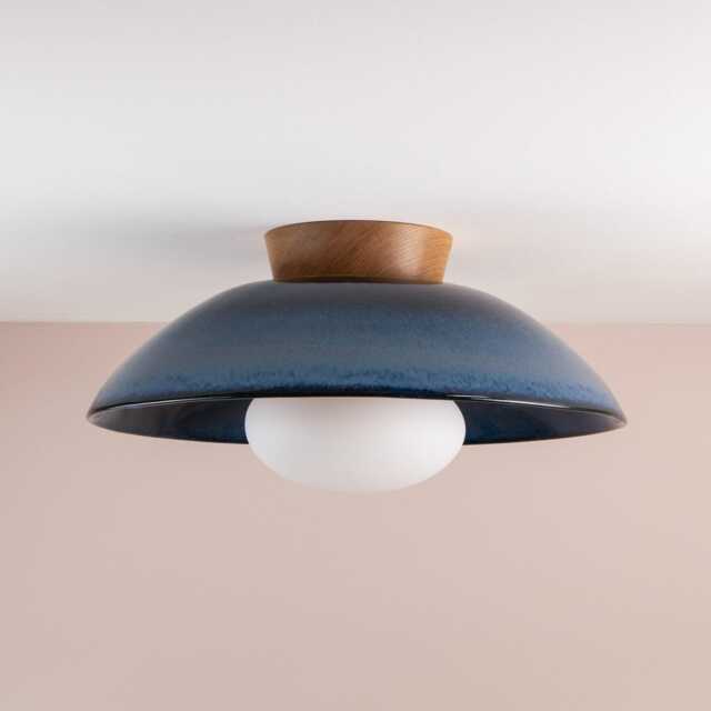 Blue Xl Dawn Flush Mount Ceiling Light in Ceramic & Oak - image 1