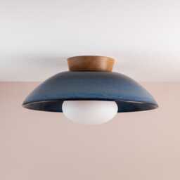 Blue Xl Dawn Flush Mount Ceiling Light in Ceramic & Oak