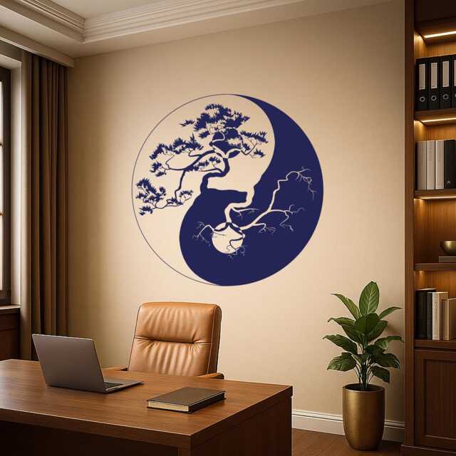 Vinyl Wall Decal Yin Yang Zen Philosophy Tree Oriental Decor Asian Stickers Mural - #2539Di - image 1