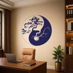 Vinyl Wall Decal Yin Yang Zen Philosophy Tree Oriental Decor Asian Stickers Mural - #2539Di - thumbnail 1