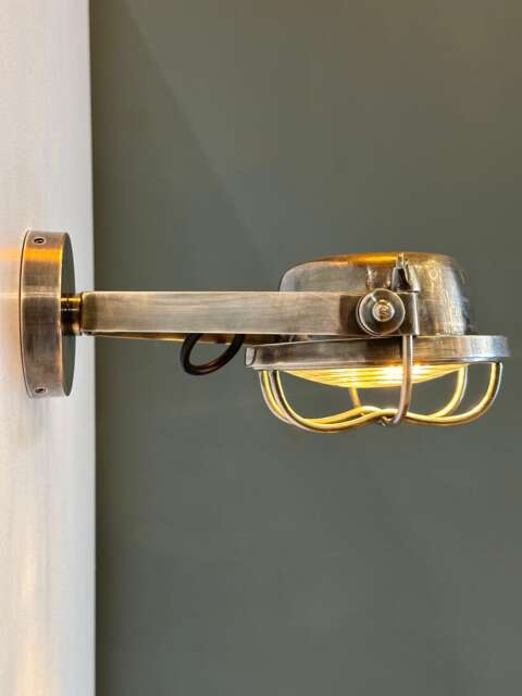 Pollino - Adjustable Brass Wall Sconce With Glass Cover, Industrial Inspired Articulating Light, Handmade By Arel Lighting - image 1
