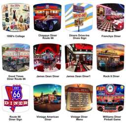 American Diner Drive Thru Drum Lampshades For Ceiling Light Shades Pendants Or Bedside, Table Lamp Bases