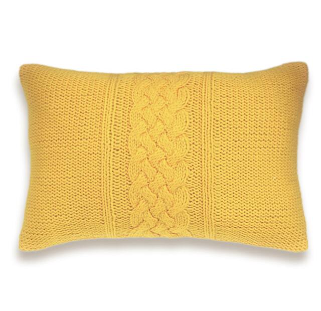 Decorative Cable Knit Pillow Cover in Yellow 12x18 Inch Wool Linen Lumbar Cushion - image 1