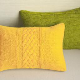 Decorative Cable Knit Pillow Cover in Yellow 12x18 Inch Wool Linen Lumbar Cushion - thumbnail 2