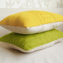 Decorative Cable Knit Pillow Cover in Yellow 12x18 Inch Wool Linen Lumbar Cushion - thumbnail 3