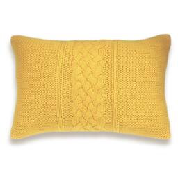 Decorative Cable Knit Pillow Cover in Yellow 12x18 Inch Wool Linen Lumbar Cushion - thumbnail 1