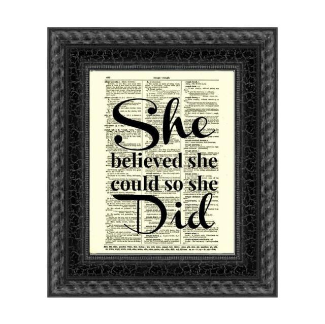 Antique Dictionary Art Print She Believed Could Quote, Dark Academia Decor - image 1