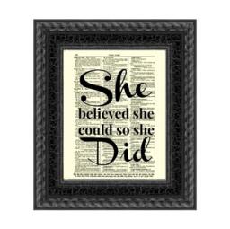 Antique Dictionary Art Print She Believed Could Quote, Dark Academia Decor - thumbnail 1