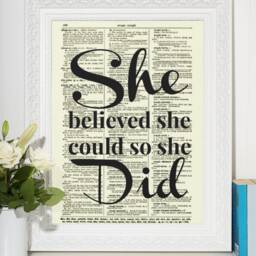 Antique Dictionary Art Print She Believed Could Quote, Dark Academia Decor - thumbnail 3