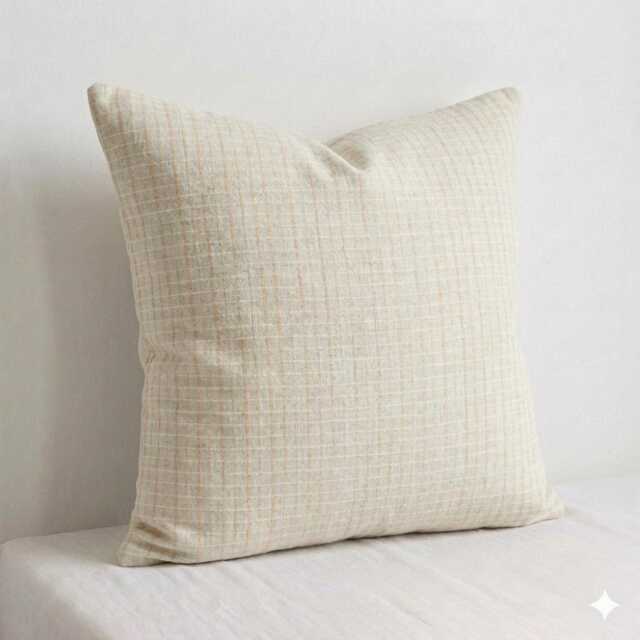 Organic Neutral Striped Pillow, Esan Handwoven Pillow Cover - image 1