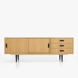 Veneer Oak Long Tv Cabinet With Sliding Door Sideboard in Modern Mid-Century Style For Living Room Or Bedroom Livlo D-S03