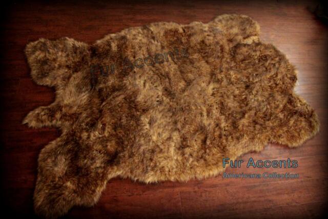 Faux Fur Buffalo Pelt Rug Golden Brown Plains Design - image 1