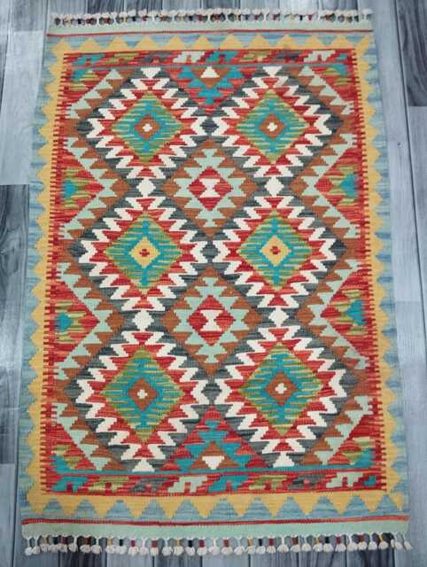 Kilim Rug Classic, Handmade Artisan Afghan Turkish Scandinavian Navajo Bohemian Wool Flatweave Multicolour 121x84 cm - image 1