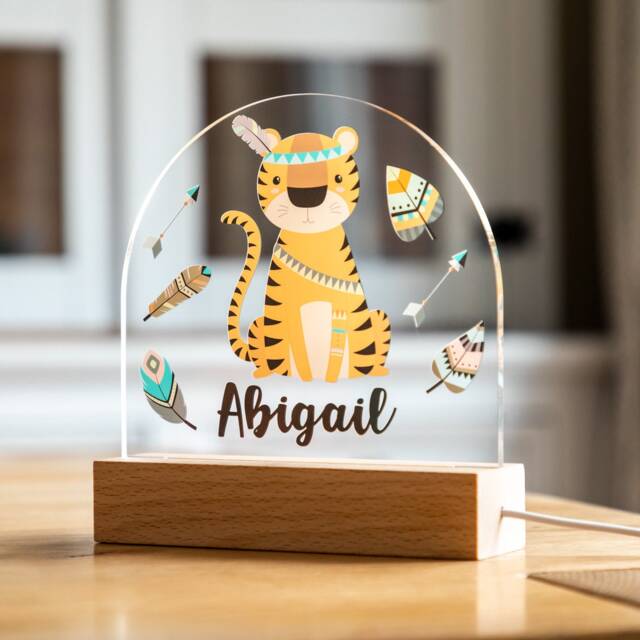 Personalised Night Light Baby Boys Girls - Tiger Kids Nightlight Lamp Led Uv578 - image 1