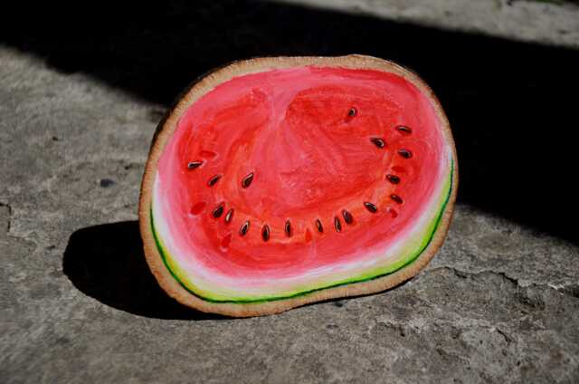 Wooden Watermelon Slice Shelf Decor Hand Painted Kitchen Art - image 1