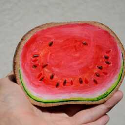 Wooden Watermelon Slice Shelf Decor Hand Painted Kitchen Art - thumbnail 3