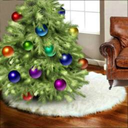 Handmade Faux Sheepskin Christmas Tree Skirt - White Shaggy Fur Accents - thumbnail 3