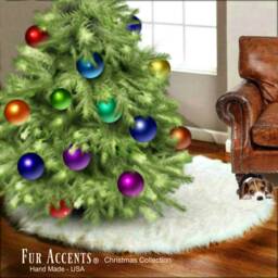 Handmade Faux Sheepskin Christmas Tree Skirt - White Shaggy Fur Accents - thumbnail 1