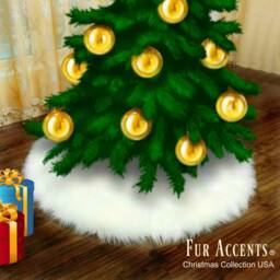 Handmade Faux Sheepskin Christmas Tree Skirt - White Shaggy Fur Accents - thumbnail 2