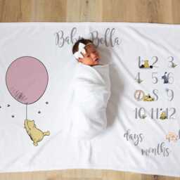 Personalised Pooh Bear Milestone Blanket, Custom Newborn Photo Prop, Storybook Keepsake - thumbnail 2