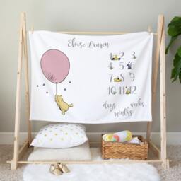 Personalised Pooh Bear Milestone Blanket, Custom Newborn Photo Prop, Storybook Keepsake - thumbnail 3