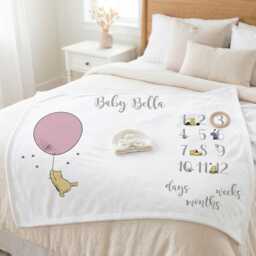 Personalised Pooh Bear Milestone Blanket, Custom Newborn Photo Prop, Storybook Keepsake