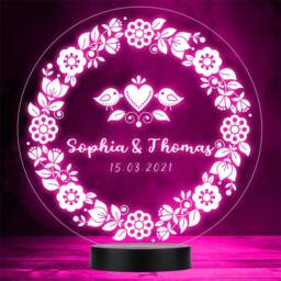 Wreath Love Birds Flowers Valentine's Day Personalised Gift Colour Night Light - thumbnail 1