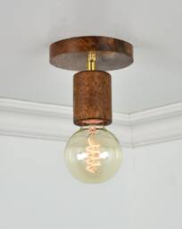 Wood Flush Mount Led Lamp 5 Finish Options - Walnut & Brass Lighting Ceiling Light Unique Rustic Fixture Short Ceiling Lamp