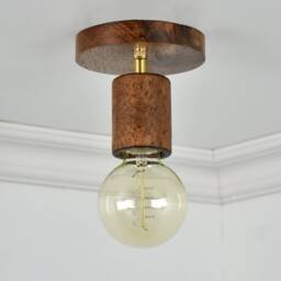 Wood Flush Mount Led Lamp 5 Finish Options - Walnut & Brass Lighting Ceiling Light Unique Rustic Fixture Short Ceiling Lamp - thumbnail 2