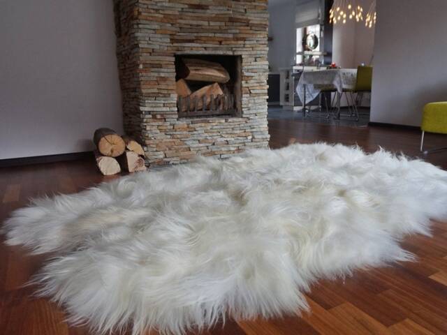 "Giant Four Sheepskin Icelandic White Cream Throw Genuine Leather Wool Carpet 79"" X 48" - image 1