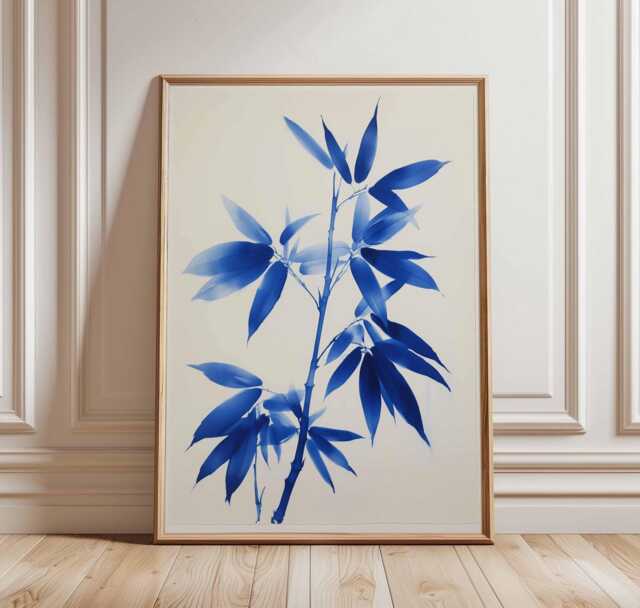 Blue Bamboo Poster, Japanese Art, Minimalist Nature Print, Tranquil Wall Decor, Monochrome Modern Botanical Decor - image 1
