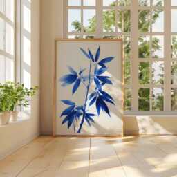 Blue Bamboo Poster, Japanese Art, Minimalist Nature Print, Tranquil Wall Decor, Monochrome Modern Botanical Decor - thumbnail 3