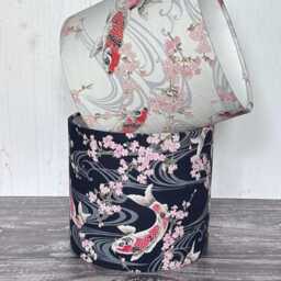 Koi Carp Pattern Lampshade, Japanese Fabric Blue Pink White New Home Gift, Handmade Table Lampshade - thumbnail 2