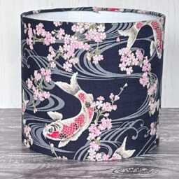 Koi Carp Pattern Lampshade, Japanese Fabric Blue Pink White New Home Gift, Handmade Table Lampshade - thumbnail 3