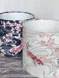 Koi Carp Pattern Lampshade, Japanese Fabric Blue Pink White New Home Gift, Handmade Table Lampshade - thumbnail 1