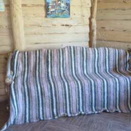 Handmade Wool Blanket Pink Striped Woven Throw, Scandinavian Coverlet - thumbnail 3