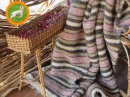 Handmade Wool Blanket Pink Striped Woven Throw, Scandinavian Coverlet