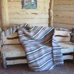 Handmade Wool Blanket Pink Striped Woven Throw, Scandinavian Coverlet - thumbnail 2