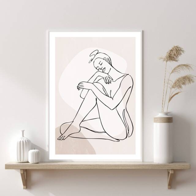 Woman Line Drawing, Single Art, Female Art Print, Body Abstract Drawing Feminine Poster, Neutral Wall Decor - image 1