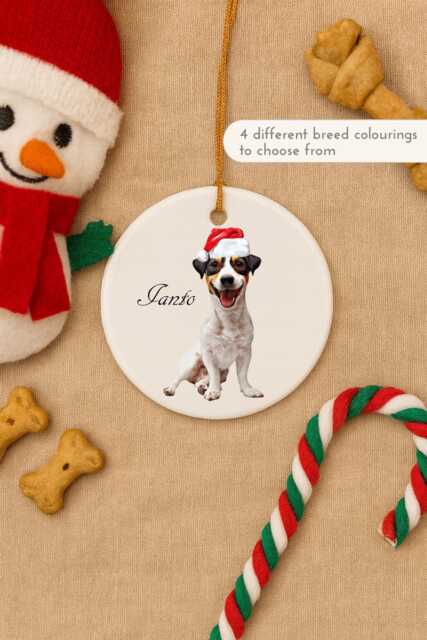 Jack Russell Dog Christmas Ornament - Personalised Festive Bauble With Santa Hat & Name - image 1