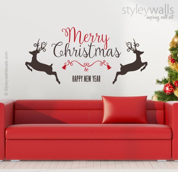 Merry Christmas Wall Decal, Rain Deer Decorations Sticker, Happy New Year Decals, Decoration - image 1