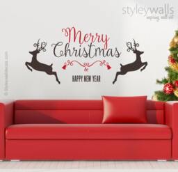 Merry Christmas Wall Decal, Rain Deer Decorations Sticker, Happy New Year Decals, Decoration