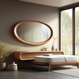 Asymmetrical Wooden Wall Mirror With Organic Frame, Handmade For Living Room Decoration - thumbnail 2