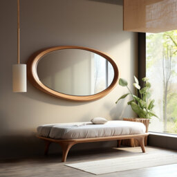 Asymmetrical Wooden Wall Mirror With Organic Frame, Handmade For Living Room Decoration