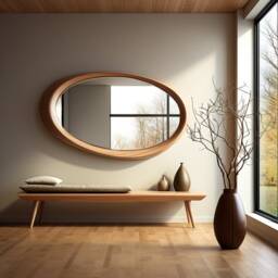 Asymmetrical Wooden Wall Mirror With Organic Frame, Handmade For Living Room Decoration - thumbnail 3