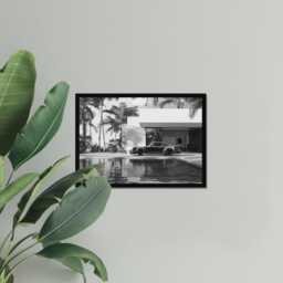 Vintage Classic Car Print, Porsche 911 Pool Palms, Fine Art Photography Wall Art, Museum Quality Black & White Poster - thumbnail 3