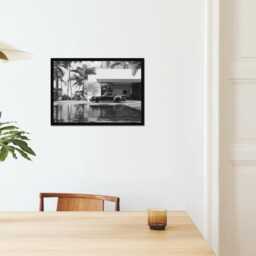 Vintage Classic Car Print, Porsche 911 Pool Palms, Fine Art Photography Wall Art, Museum Quality Black & White Poster - thumbnail 2