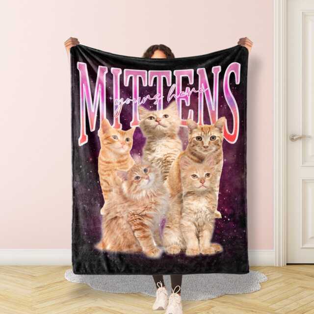 Custom Pet Portrait Blanket Gift, Personalised Bootleg Rap Pet Photo Present, Vintage 90's Style Blanket, Retro Blanket - image 1