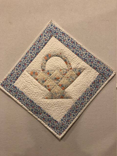 Hand Quilted Basket Table Centerpiece - Antique Reversible Wall Hanging - image 1